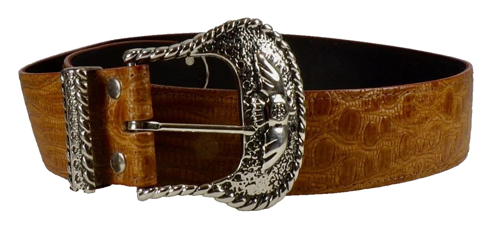Nan Lewis Women's Belt Size M/L Brown Croc Leather Silvertone Buckle 8 - Image 2 of 4