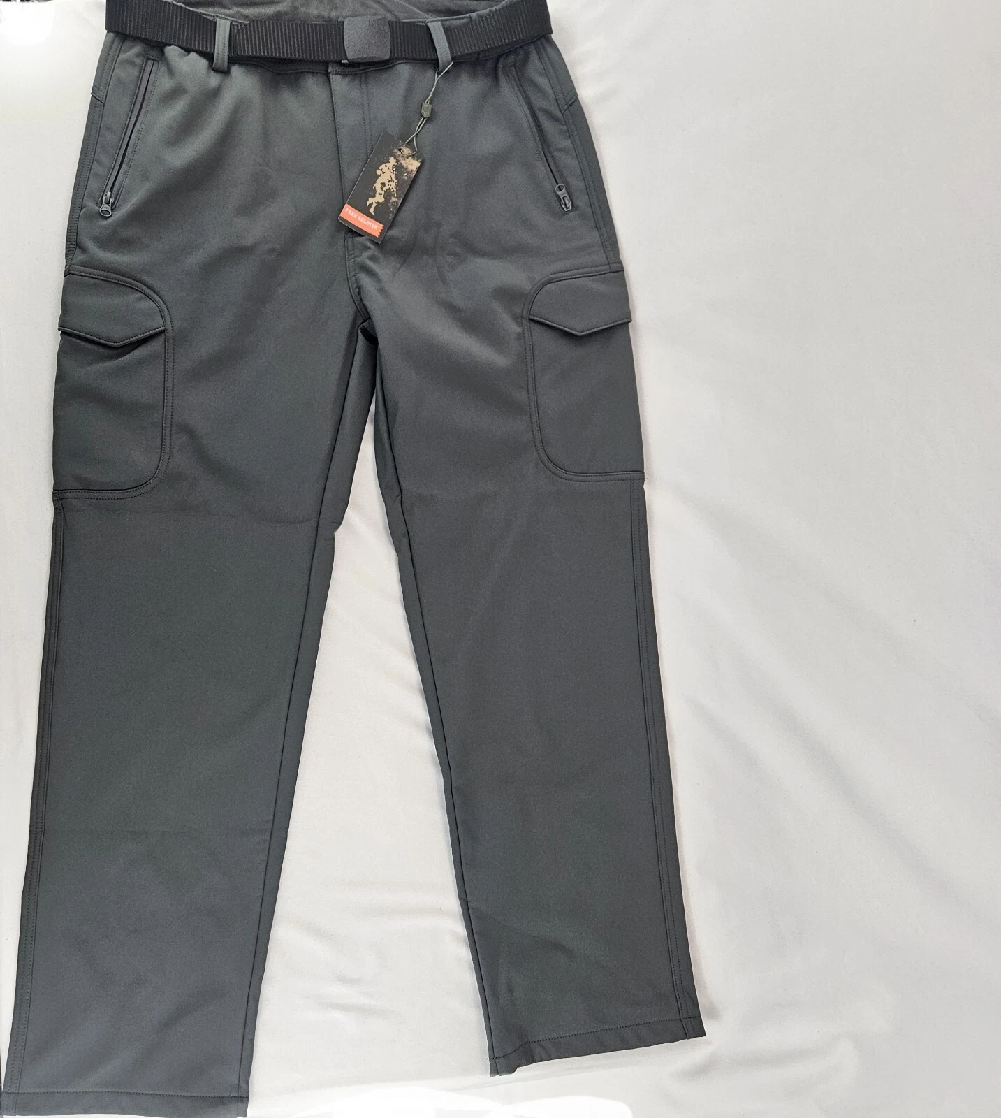 Men's Open Softshell Fleece Lined Cargo Pants with Belt Grey Sz 36Wx32L