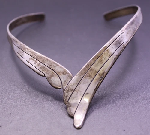 Vintage Taxco Mexico ~ .925 Sterling Silver Modernist Neck Ring Choker Necklace