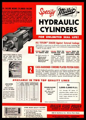 #ad #ad 1959 Miller Fluid Power Melrose Park IL Hydraulic Cylinders Flick Reedy Print Ad $4.98