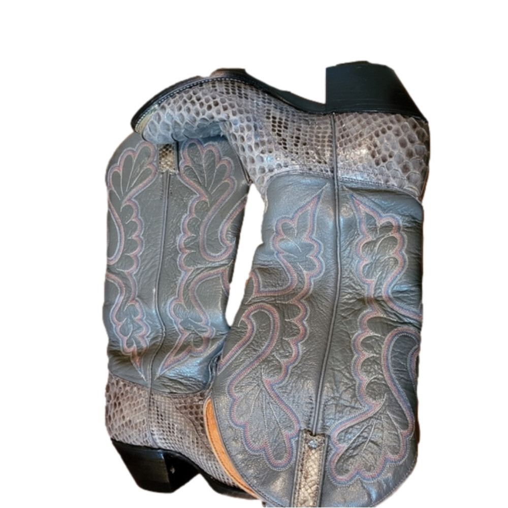 J. Chisom Snakeskin Python Silver Tipped Boots - image 1