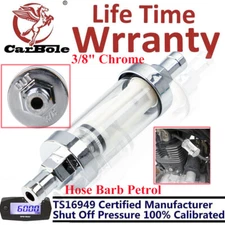 9748 Universal Fuel Filter ​Clear View Inline 3/8" Chrome Hose Barb Carbole NEW