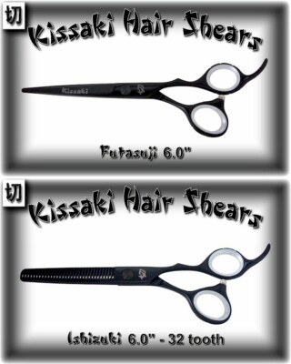Kissaki 6.0'' Hair Cutting Scissors & 32t Thinning Shears Black Titanium Combo
