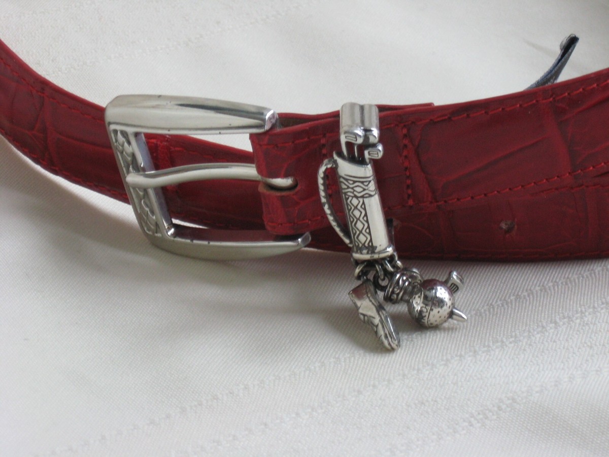 Brighton Red Reptile Look Belt Silvertone Buckle, Golf  display picture 3