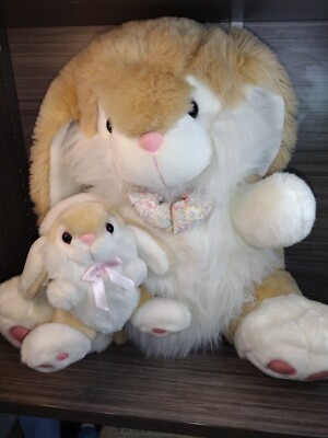 Vtg 90s Large Easter Bunny Rabbit 22'' Light Brown White Paisley Bow mama baby