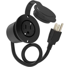 Flanged Outdoor 15 Amp 125V AC Power Outlet Waterproof Plug & Cover, w/ 20" Cord