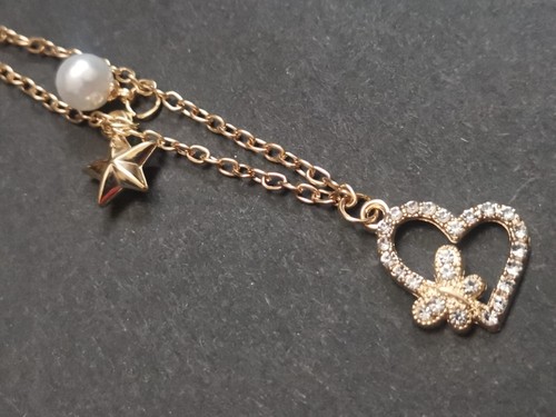 Pretty Sexy Anklet Women Heart With Butterfly, star, Fake Pearl Golden Color - Picture 4 of 6