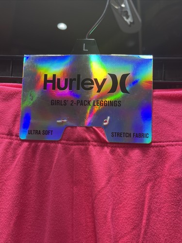 Hurley 2-Pack Girls Leggings Pink-black Comfort Ultra Soft Stretch New With Tags - Picture 2 of 6