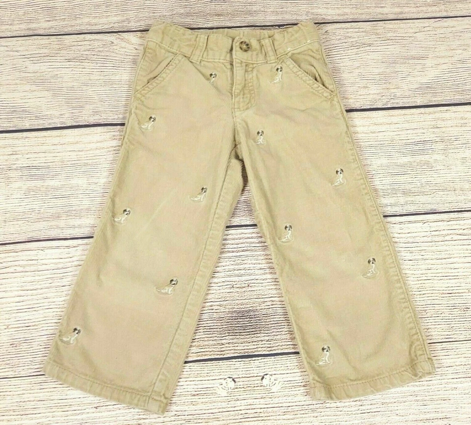 Pantalones de invierno para niños Gymboree bordados perros pana unisex pantalones 2T beige Foto 2 de 4