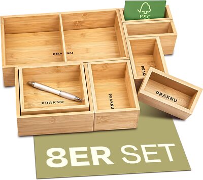 Schubladen Organizer Bambus 8er Set Box Aufbewahrung Bad Kche Bro  Schreibtisch | eBay.de