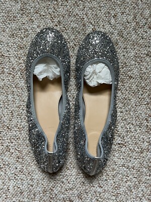 J Crew Silver Glitter Lula Ballet Flats Womens Shoes New