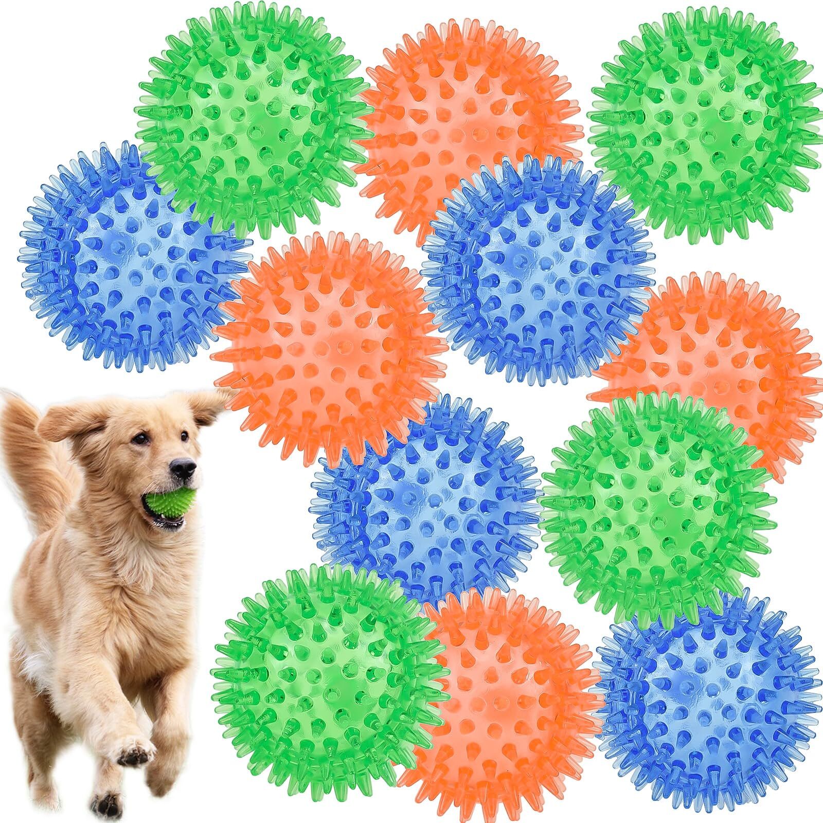 12pack Squeaky Dog Toys Spiky Dog Balls Cleans Teeth and Promotes Dental and ...