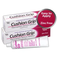 Cushion Grip Thermoplastic Denture Adhesive 1 Oz 2-Pack [Acts Like Soft Reline ]