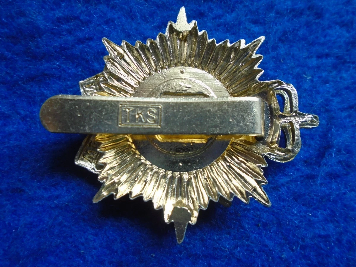 ROYAL LOGISTICS CORPS TWO PART ANODISED STAYBRITE GOLD & SILVER CAP BADGE, TKS