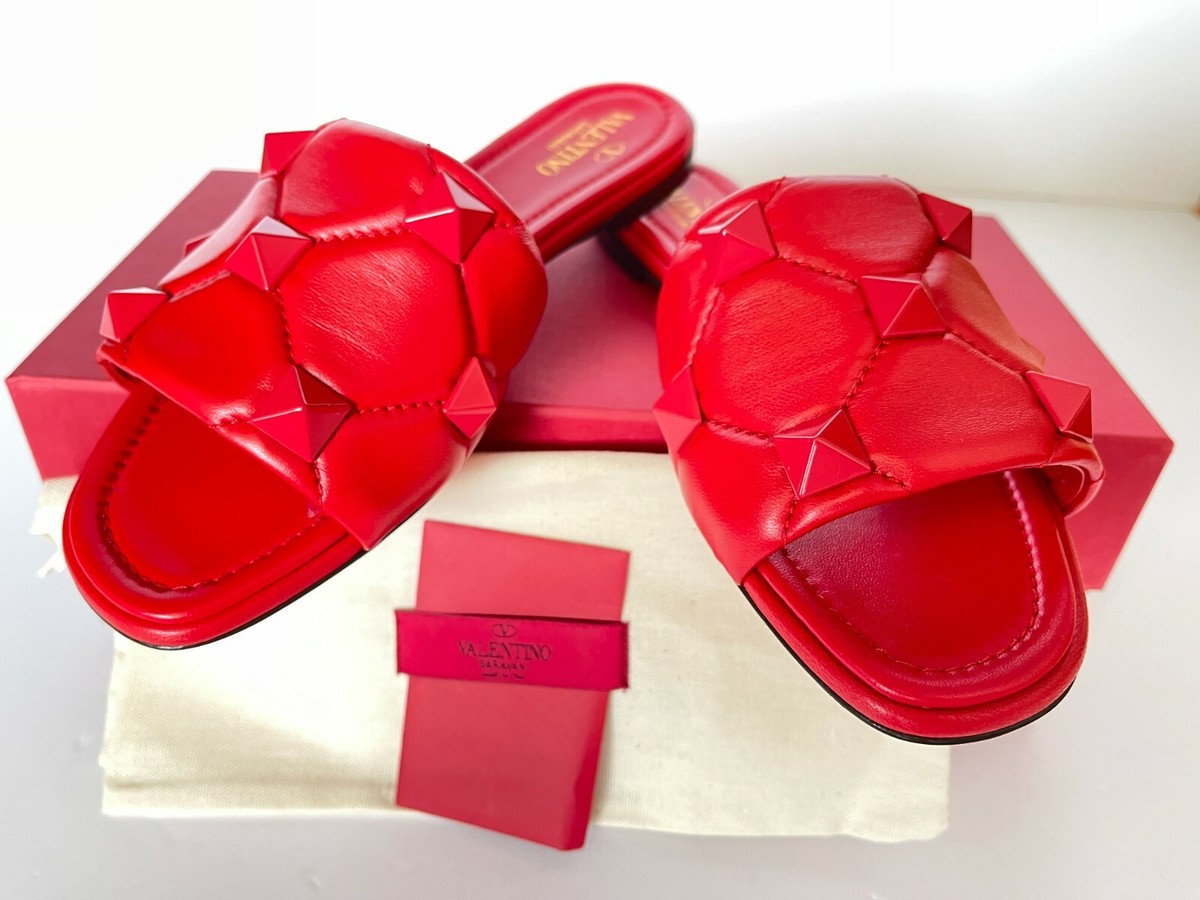 Valentino Garavani Roman Stud Quilted Slide Sandals Red US