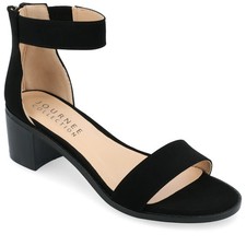 Journee Collection Women's Percy Low Stacked Zip Dress Sandals, Black Size 7.5M