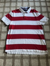 Men s Tommy Hilfiger Polo Striped Shirt Size XL Red And White