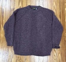 Cornel Hand Loomed In Donegal Ireland Pure New Wool Fisherman Sweater Purple 44