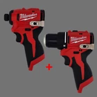 Milwaukee M12 12V 3401-20 + 3450-20 3/8" Subcompact Drill + 1/4" Impact Driver