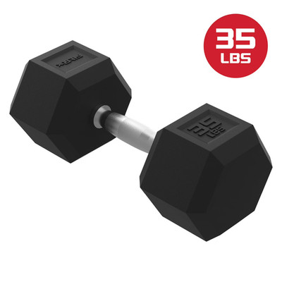 FitRx 35 lbs Rubber Hex Dumbbell Solid Steel Handle, Durable Rubber, Single