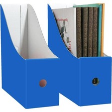 Cardboard Magazine File Holder 2 Pack Blue Book Bins Vertical Paper Storage Box