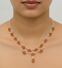 925 Solid Sterling Silver Red Carnelian Necklace - 19 Inch