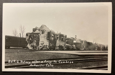 D & RG Rotary after a trip to Antonito Colorado RPPC hand dated August 11, 1956
