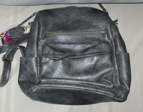 Modem + Chic Faux Leather Gray Convertible Backpack 12x14x5