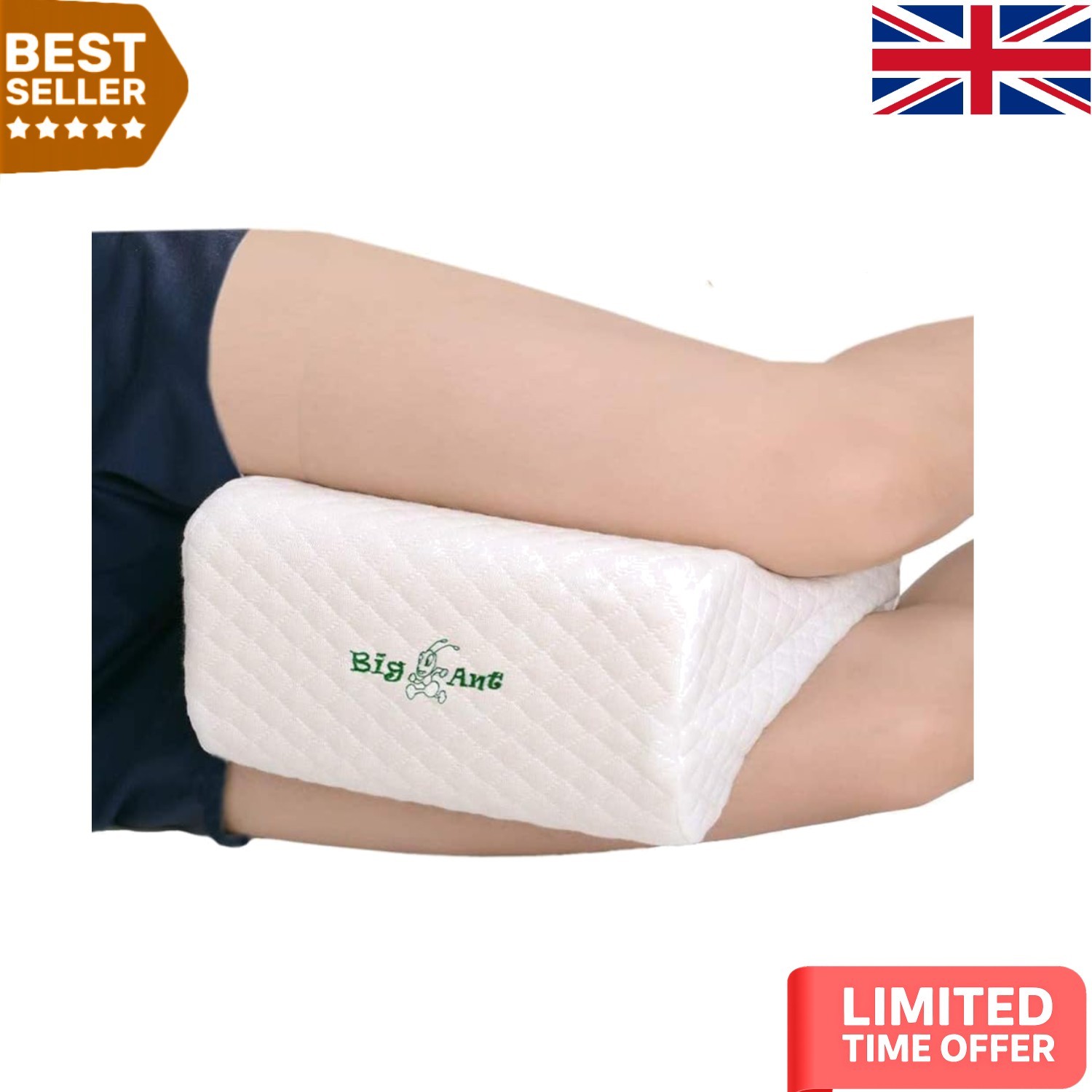 Pain-Relief White Knee Pillow for Side Sleepers - Washable Cover & Foam Support