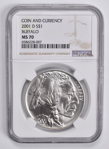 MS70 2001 D Coin And Currency Buffalo $1 Commemorative Silver Dollar NGC *1629