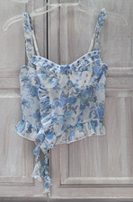 Edikted Blue White Floral Boustier Corset with Ruffles w/ Tie Size Small