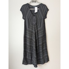 Nygardsanna Striped A-line Midi Dress Black Gray Lagenlook Sz 38 US S NWT L