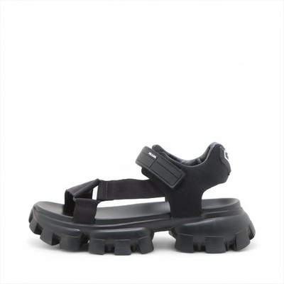 Prada cloud bust thunder Leather x fabric Sandals 9 Men's Black 2X3056 Logo Mesh