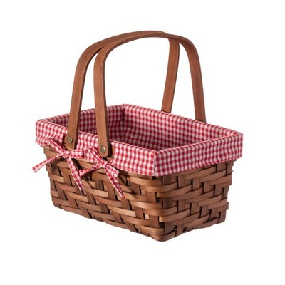Wickerwise Small Rectangular Woodchip Picnic Baskets with Double Folding Hand...