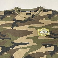 Vans Sweatshirt Mens Small Green Camo Fleece Crewneck Off The Wall Logo