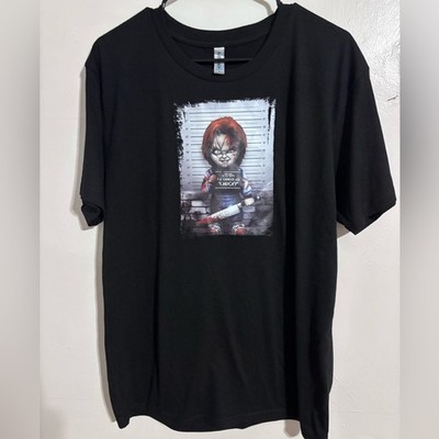 Chucky mugshot Edgy Black Graphic Tee child's play handmade unisex size large
