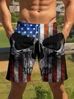 New Listing3D Skull & American Flag Print Shorts Halloween Theme - Hawaiian Shorts