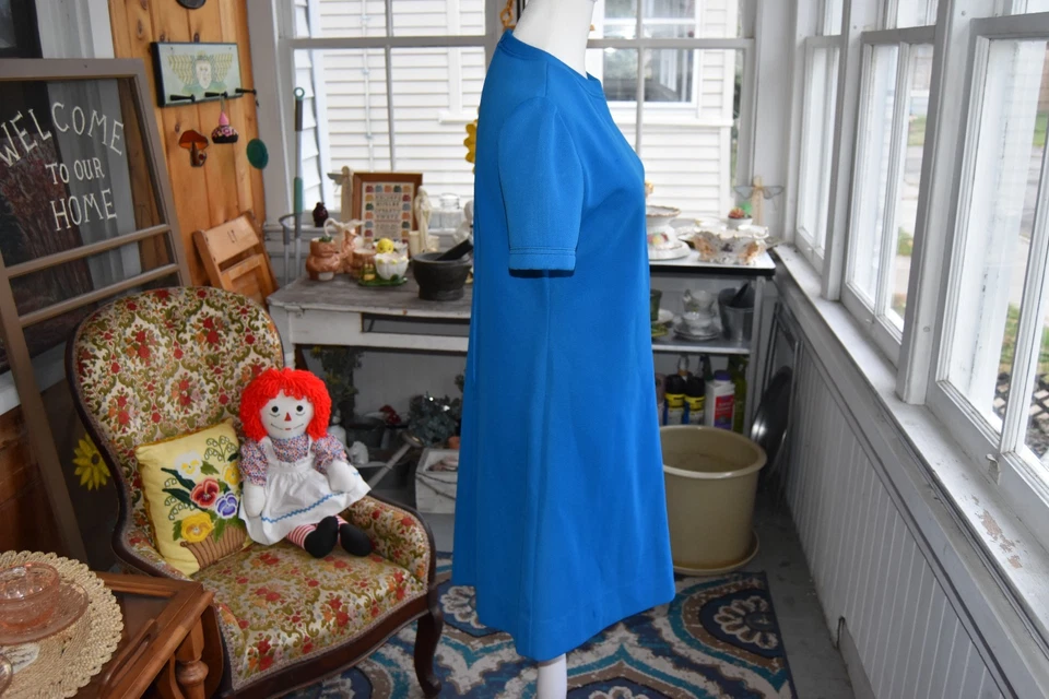 Vintage 1950s-1960's 1 Piece Aqua Leslie Fay Knits Dress Visible Stitch Medium - Image 2 of 4