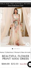 Multicolor Chiffon Floral Maxi Dress Long Balloon Sleeves V-Neck Layered Women