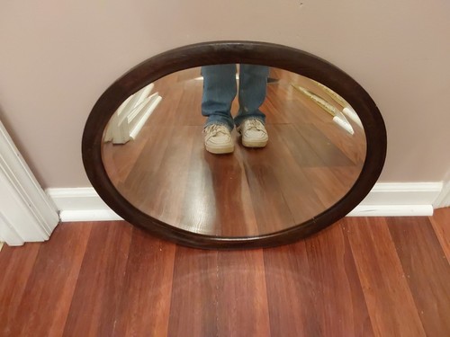 Large Edwardian Beveled Edge Dark Oak Framed Wall Mirror 22" X 18" GC
