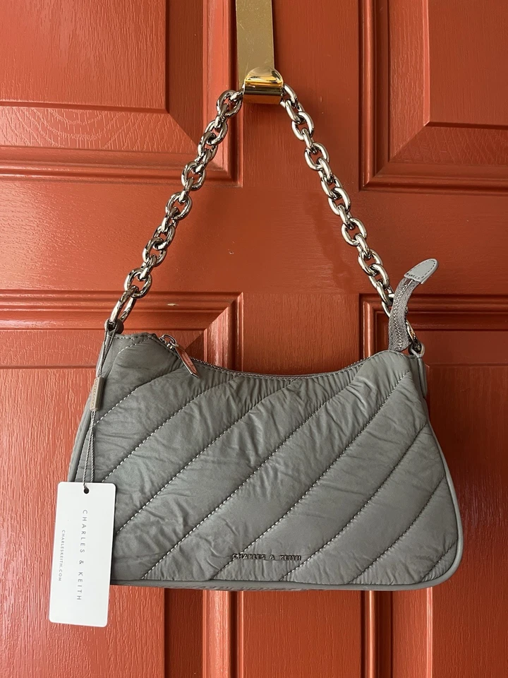 Новый $106 w ярлыки CHARLES & KEITH панель цепочка ручки сумка через плечо серый - Изображение 2 из 4