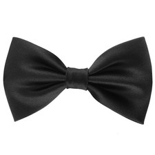 GUUNIEE Mens Silk Pre-tied Bowtie Solid Bow Ties Medium, 001-black