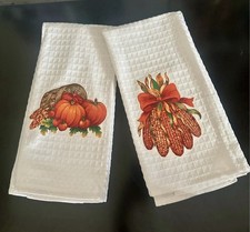 Harvest Kitchen Towels Pumpkins Corn /Thanksgiving Fall Theme New