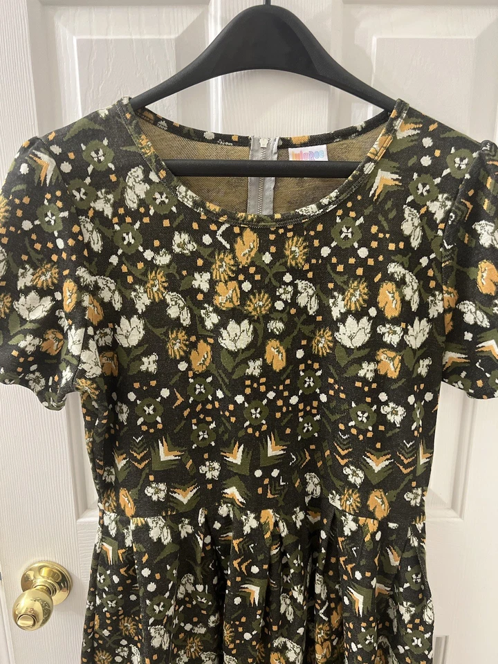 Vestido Lularoe Amelia Tejido con Bolsillos Cremallera Verde Amarillo Blanco Floral 3XL Foto 3 de 4
