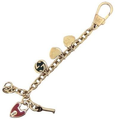 Gucci Authentic Interlocking Cadena Key You Me Heart Charm Keychain Used Gold