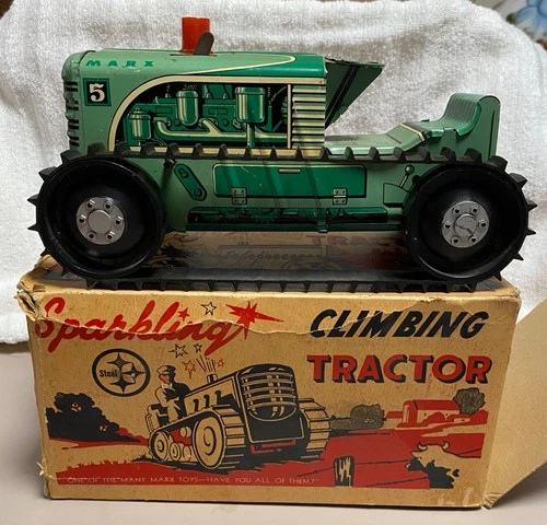 Vintage Marx Tin Windup Sparking Climbing Tractor
