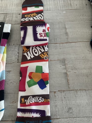 Stance Wonka Bars Kids Crew Socks 2 Pair Large 3-5.5 Youth Willy Wonka & Stripe - Picture 11 of 14