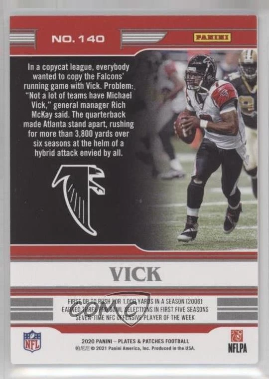 2020 Panini Plates & Patches Legends Red /10 Michael Vick #140 - Image 2 of 2
