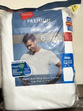 Hanes Premium 6 Pack Tagless Original Fit Crew Neck Cotton T Shirts Size L 42-44