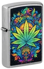 Zippo 46575, Cannabis Leaf Design, Street Chrome Finish Lighter, NEW